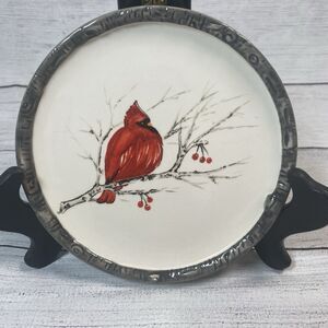 Set 4 Kate Williams Red Cardinal Appetizer Plates Gray Border Global Design 6"